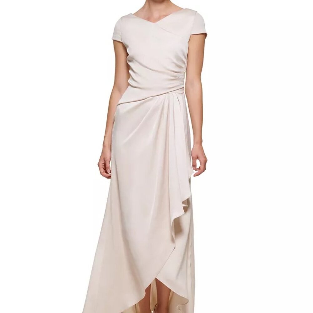 DKNY Ruched Ruffled Crepe-Back-Satin Gown